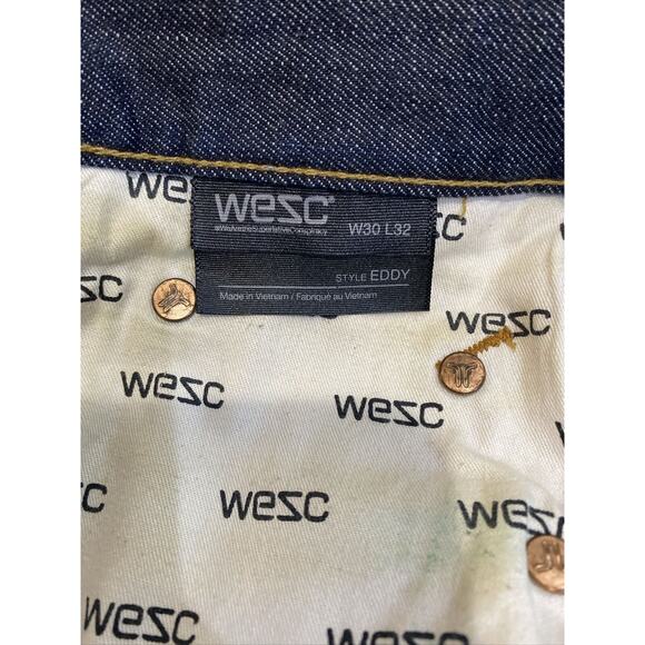 WESC Eddy Selvedge Straight Jeans Men Blue Distressed Size 30x32 - Picture 6 of 8